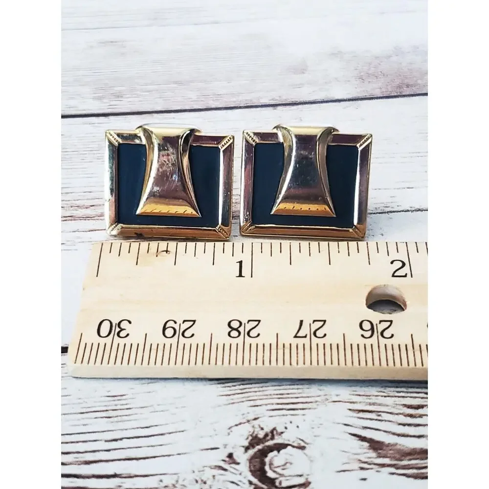 Vintage Cufflinks - Black & Gold Tone Square